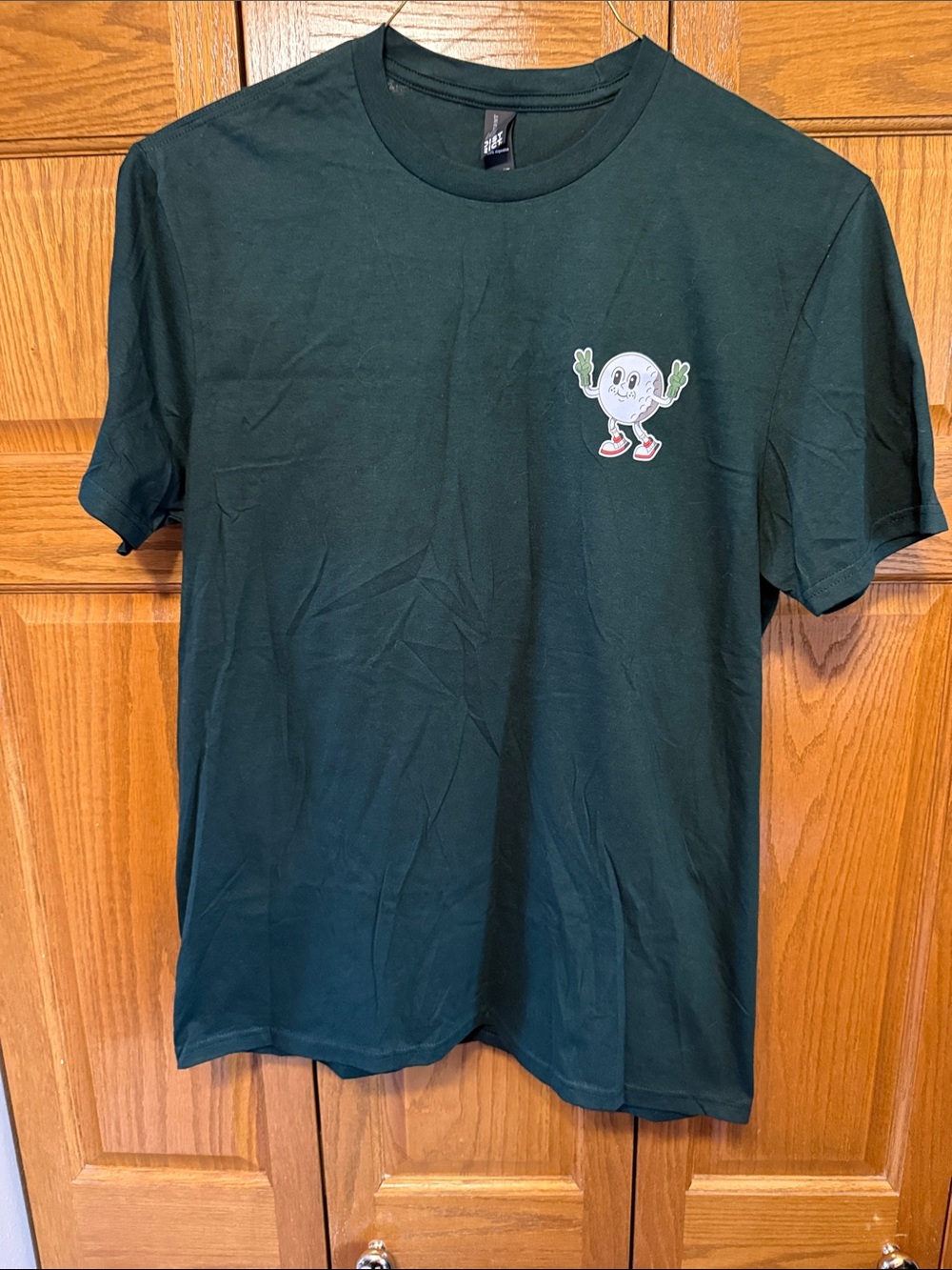 District Dark Green Men’s Tee with Cartoon Globe Graphic- Large